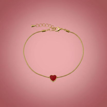 Kırmızı Mineli Kalp Bileklik