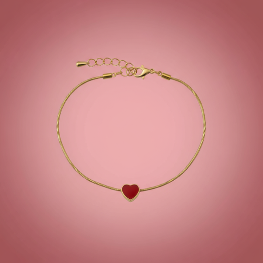 Kırmızı Mineli Kalp Bileklik