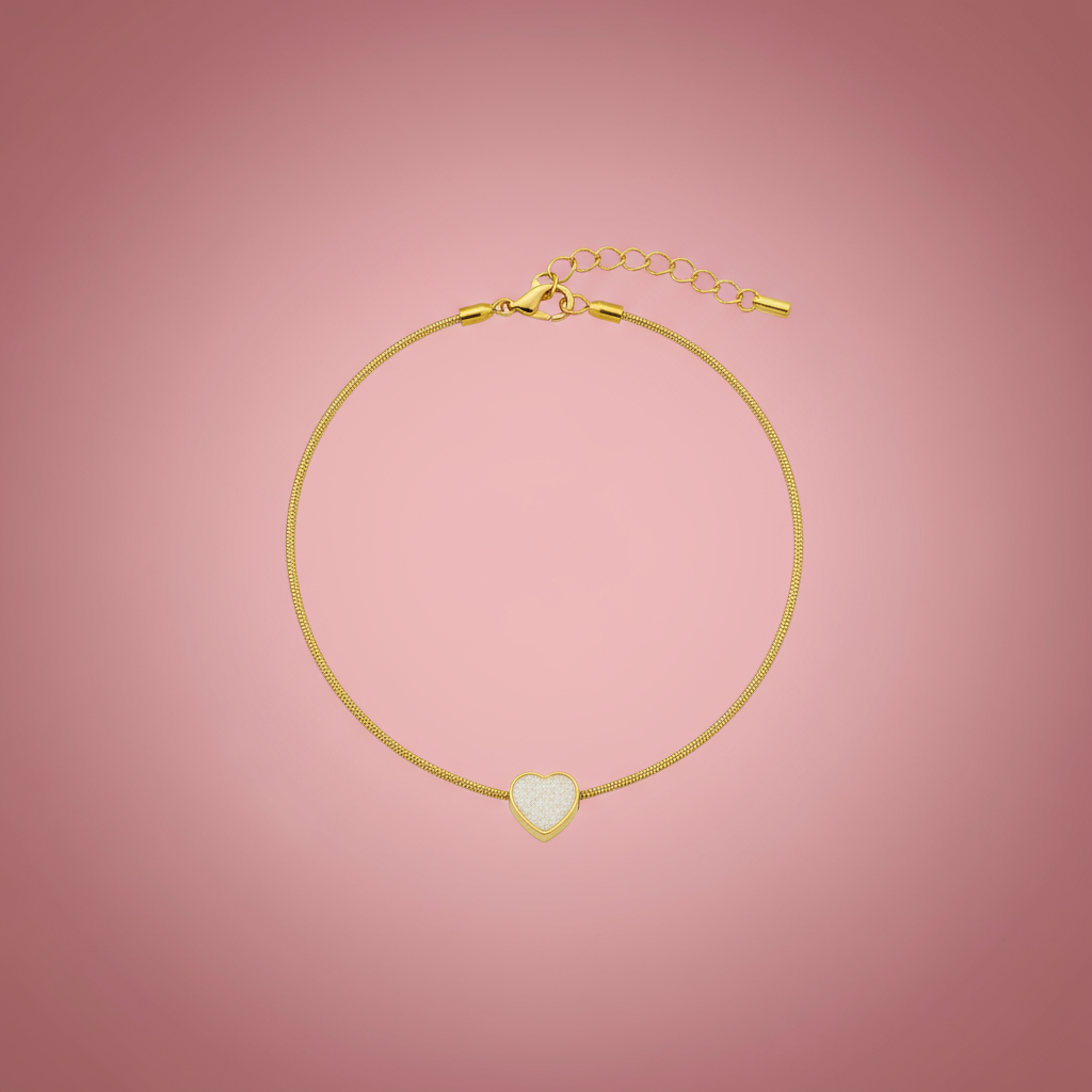 Beyaz Mineli Kalp Bileklik