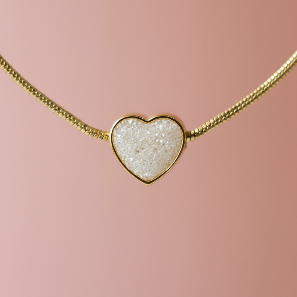 Beyaz Mineli Kalp Bileklik