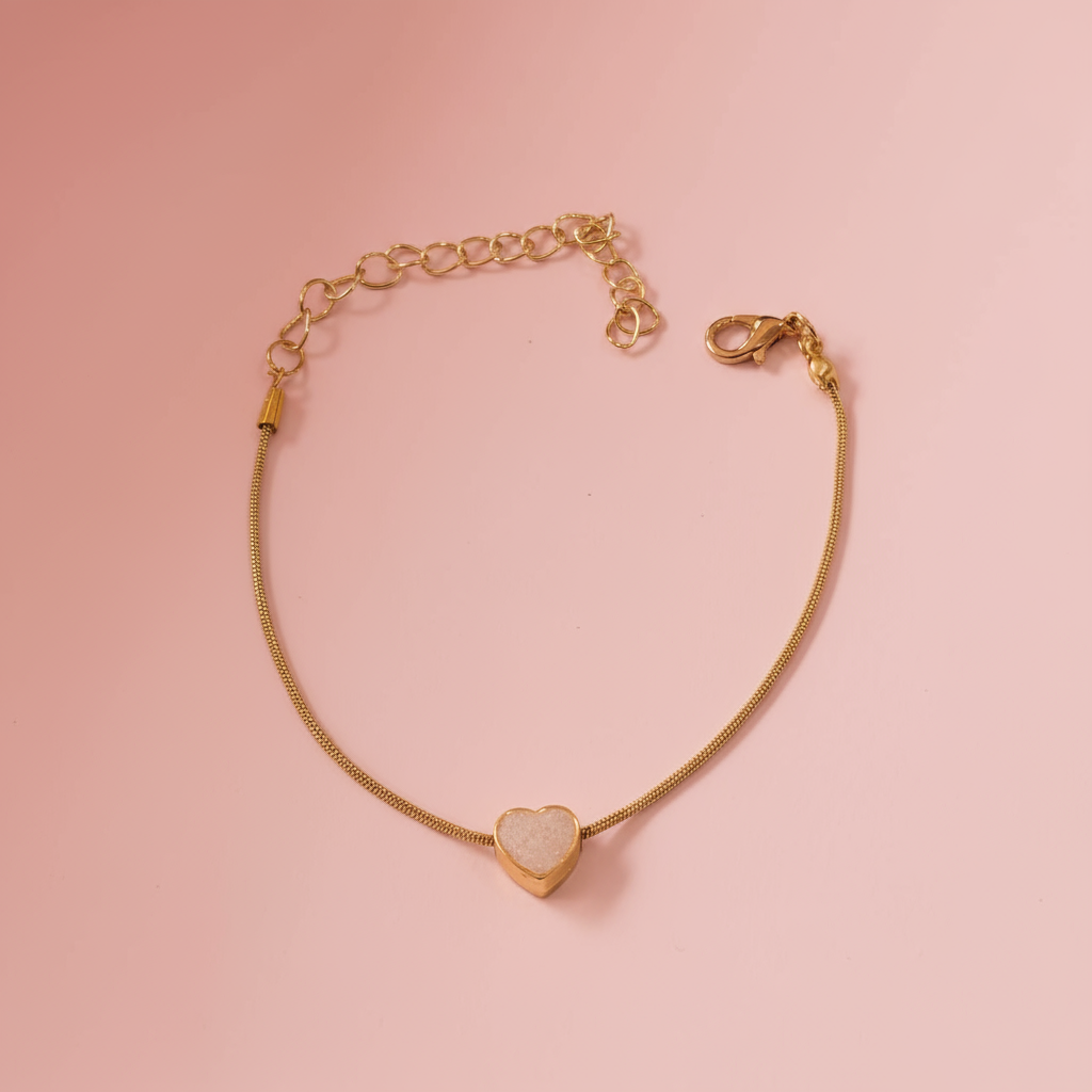 Beyaz Mineli Kalp Bileklik