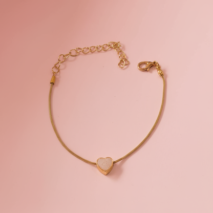 Beyaz Mineli Kalp Bileklik