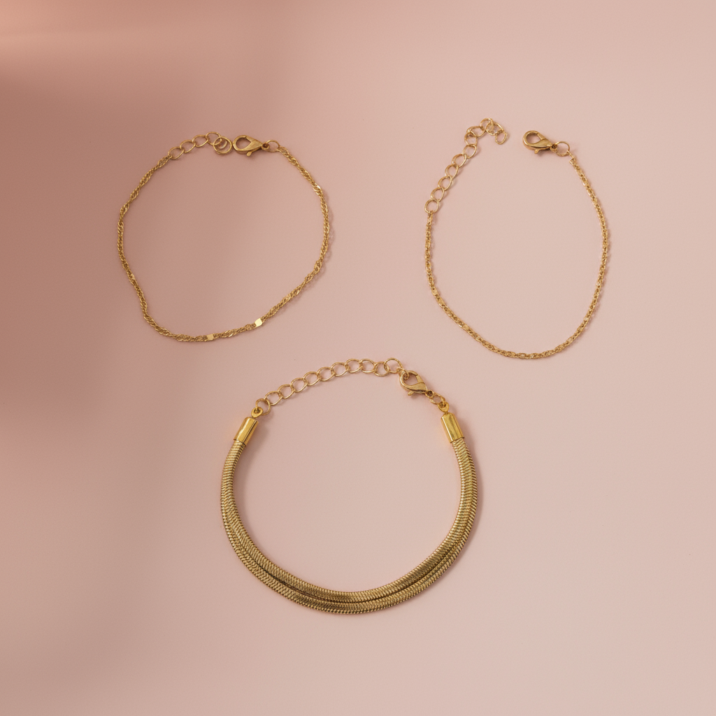 Altın Kaplama 3'lü Bileklik Set