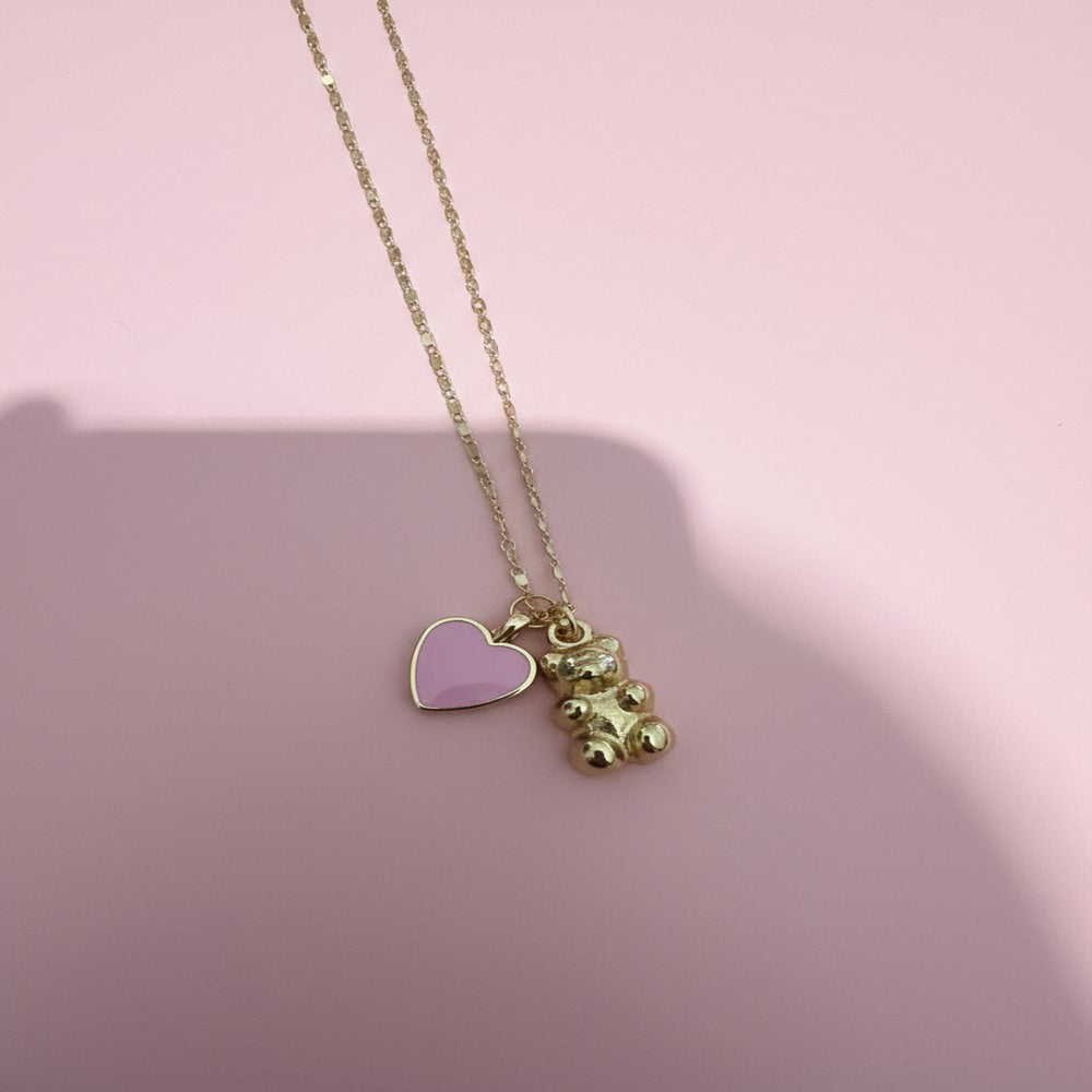 Pembe Kalp Ayıcık Charm Kolye