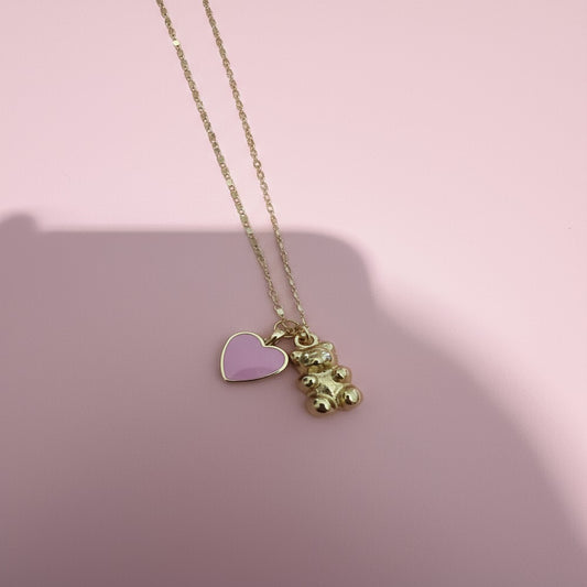Pembe Kalp Ayıcık Charm Kolye