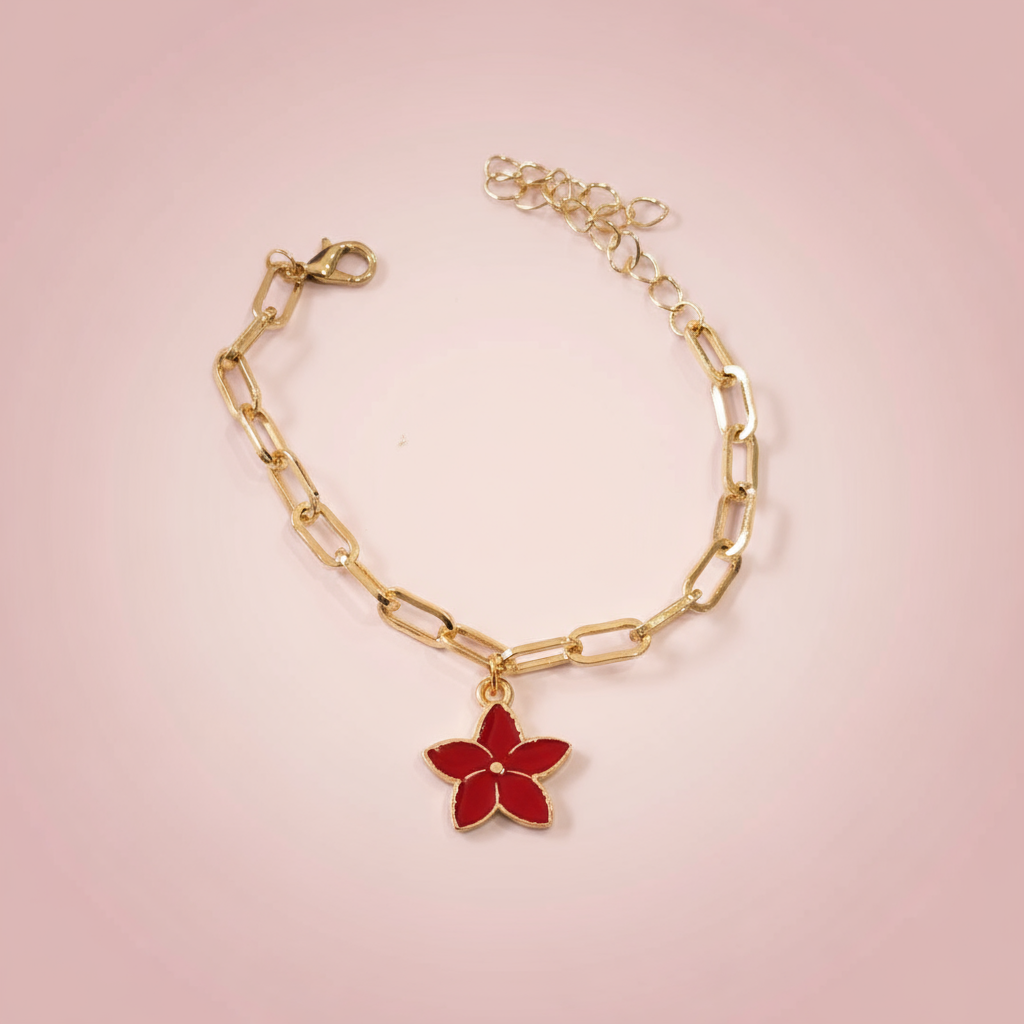 Kırmızı Çiçek Charm Bileklik
