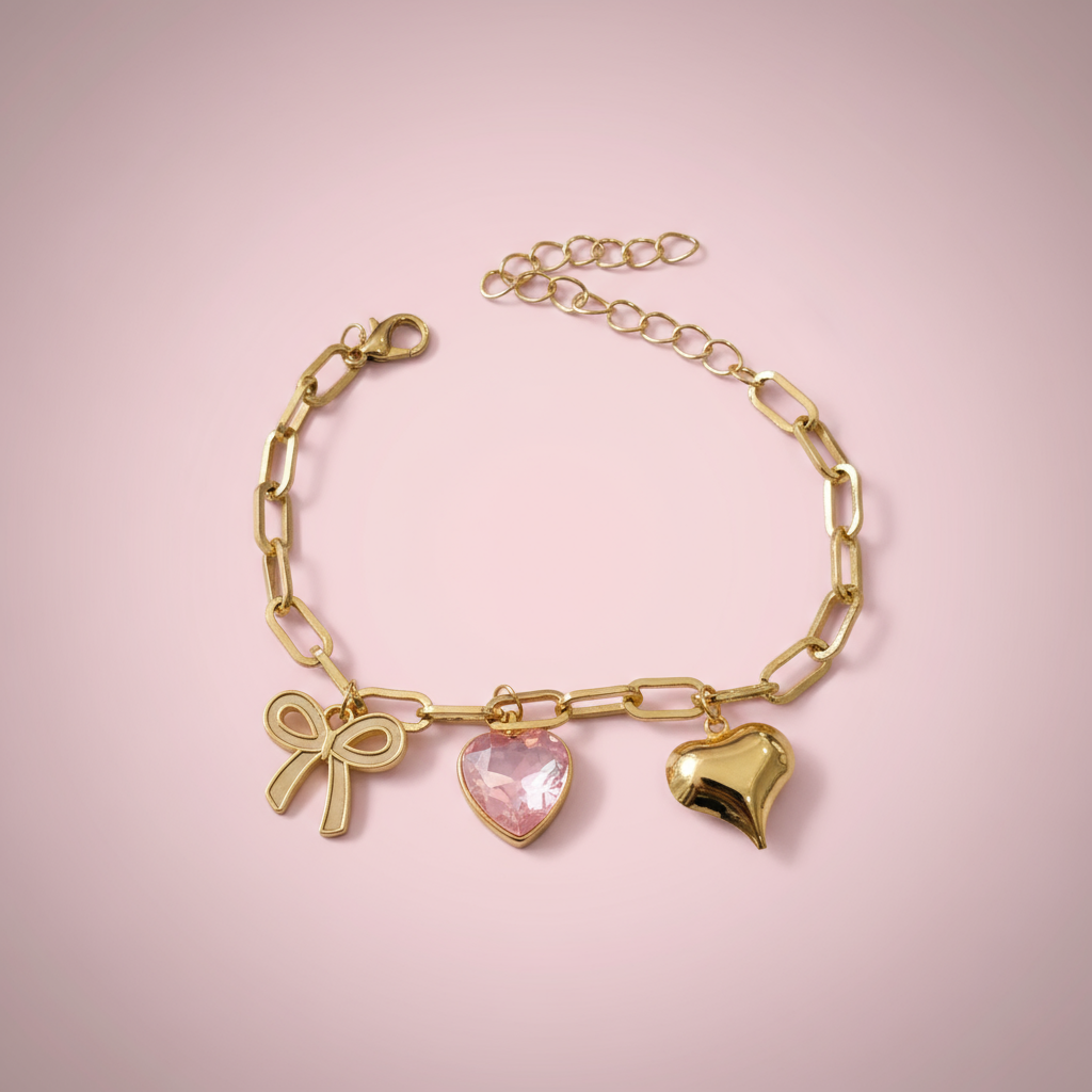 Pembe Kalp Charm Bileklik