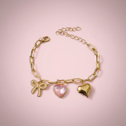 Pembe Kalp Charm Bileklik