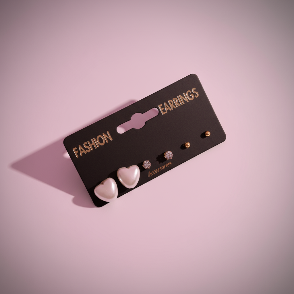 İncili Kalp Küpe Set