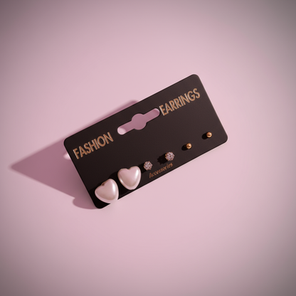 İncili Kalp Küpe Set