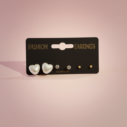 İncili Kalp Küpe Set