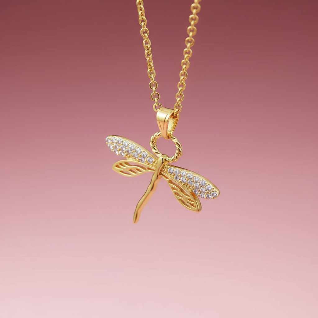 Çelik Zirkon Taşlı Altın Kaplama Yusufçuk Kolye