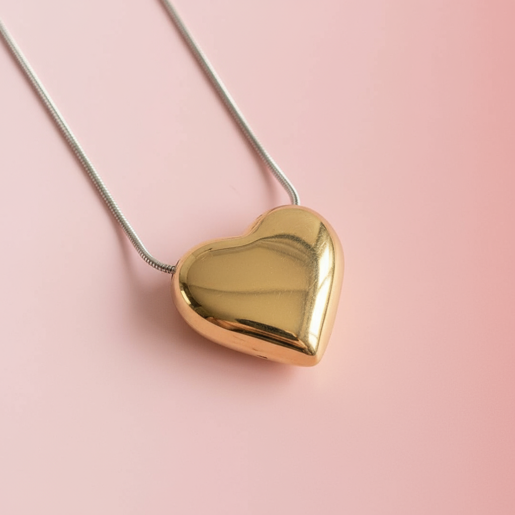 İki Renkli Bombeli Kalp Kolye