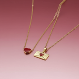 Kırmızı Zarf Kolye ve Kırmızı Kalp Kolye 2'li Set - İrva Collection