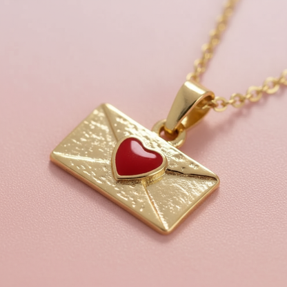 Kırmızı Zarf Kolye ve Kırmızı Kalp Kolye 2'li Set