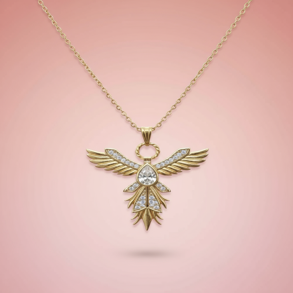 Çelik Zirkon Taşlı Anka Kolye