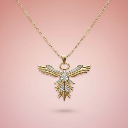 Çelik Zirkon Taşlı Anka Kolye