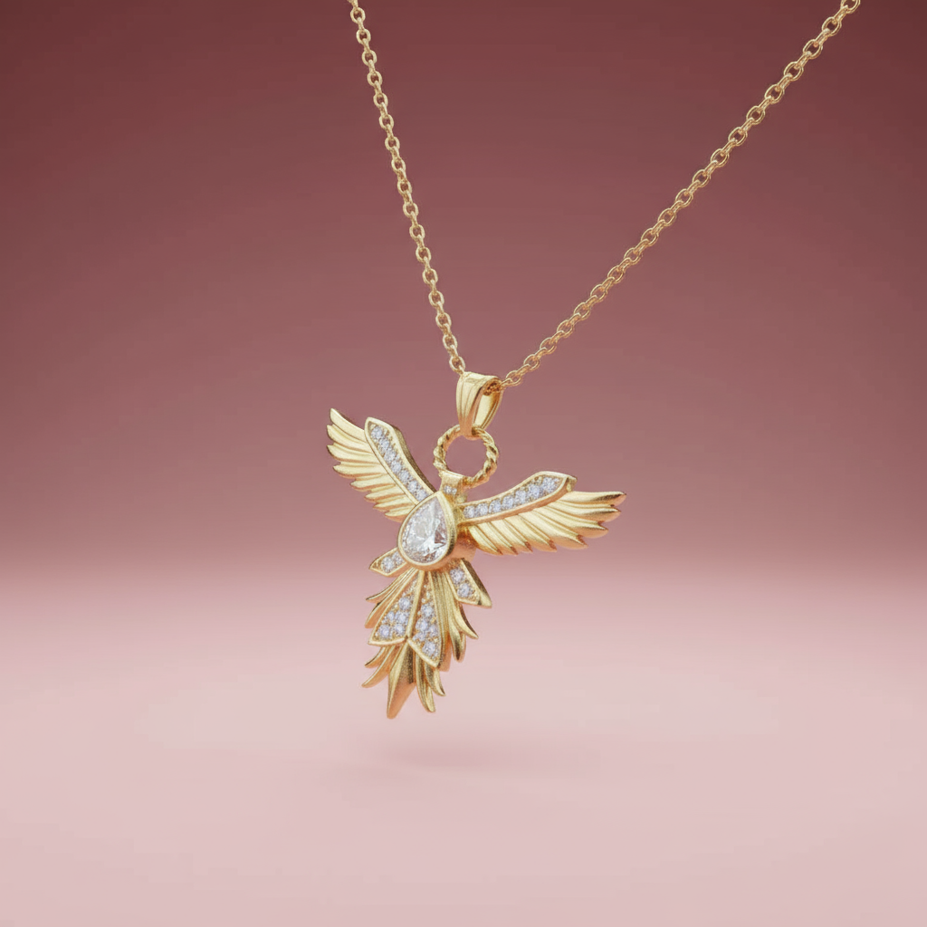 Çelik Zirkon Taşlı Anka Kolye