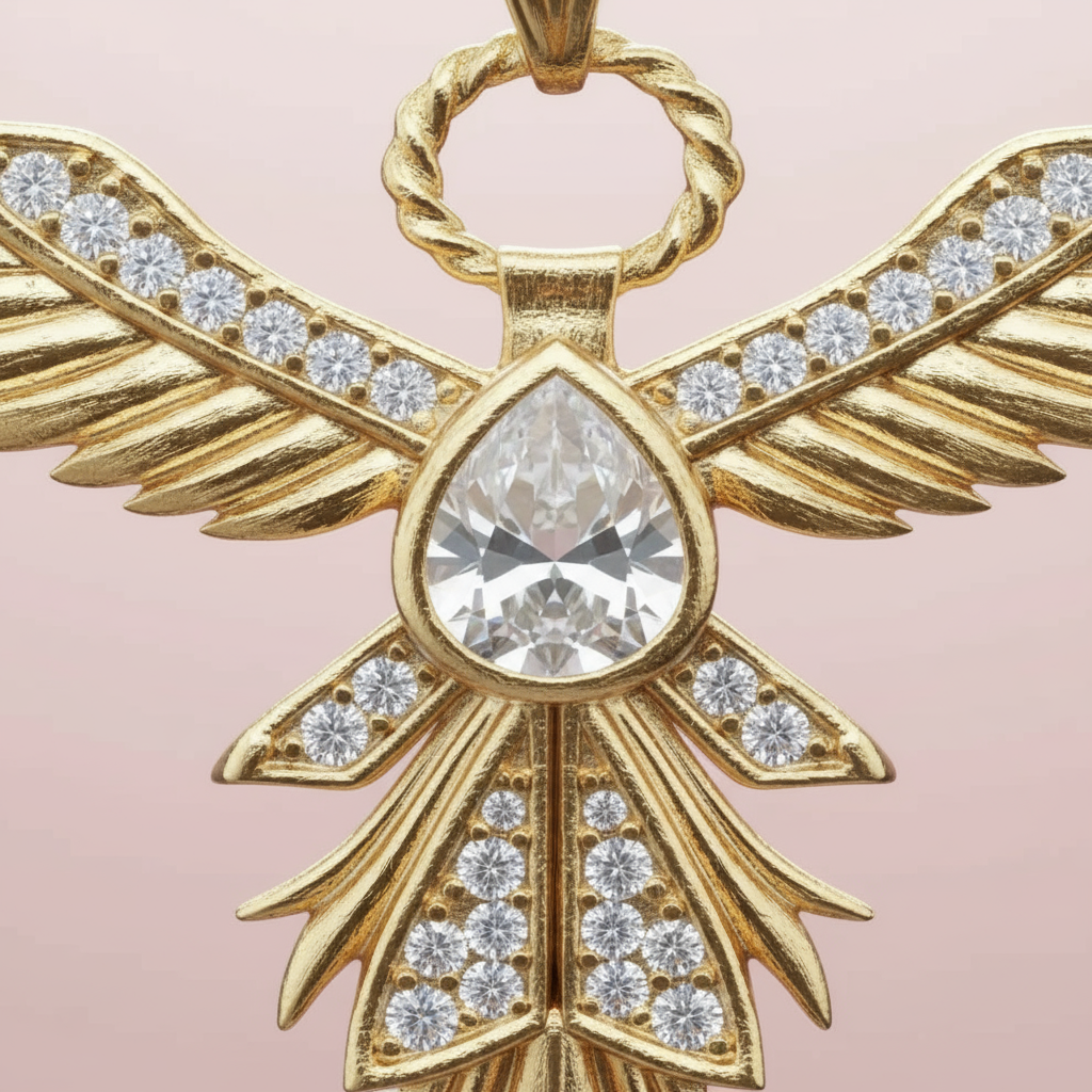 Çelik Zirkon Taşlı Anka Kolye