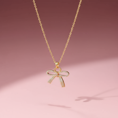 Çelik Zirkon Taşlı Altın Kaplama Fiyonk Kolye