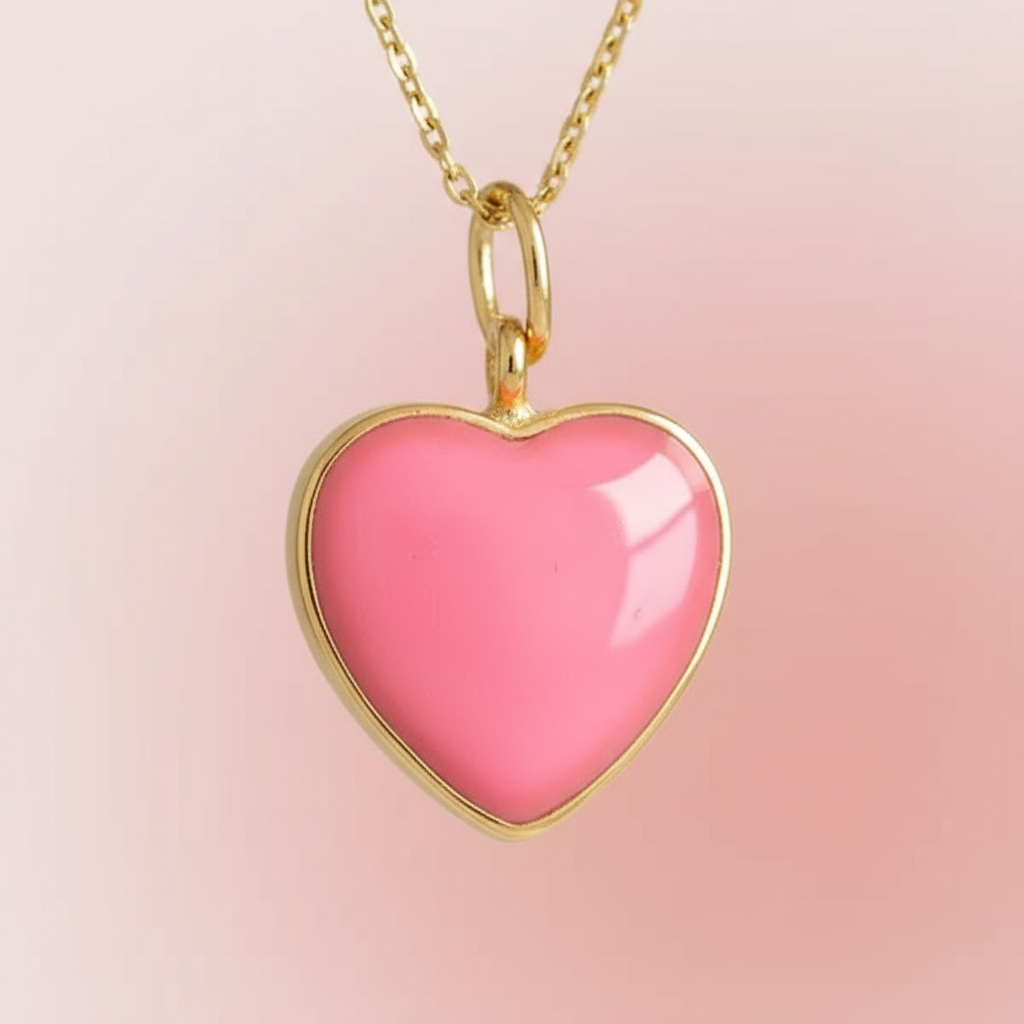 Pembe Şeker Kalp Kolye