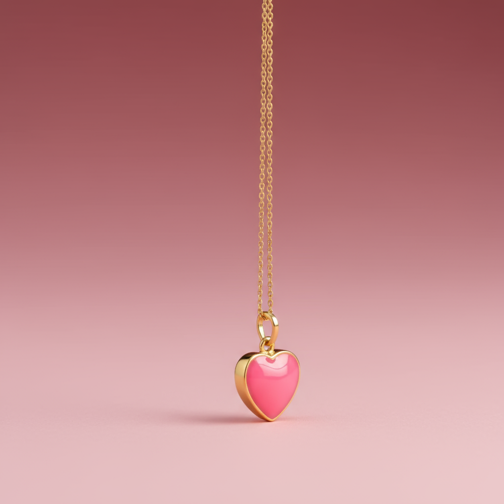 Pembe Şeker Kalp Kolye