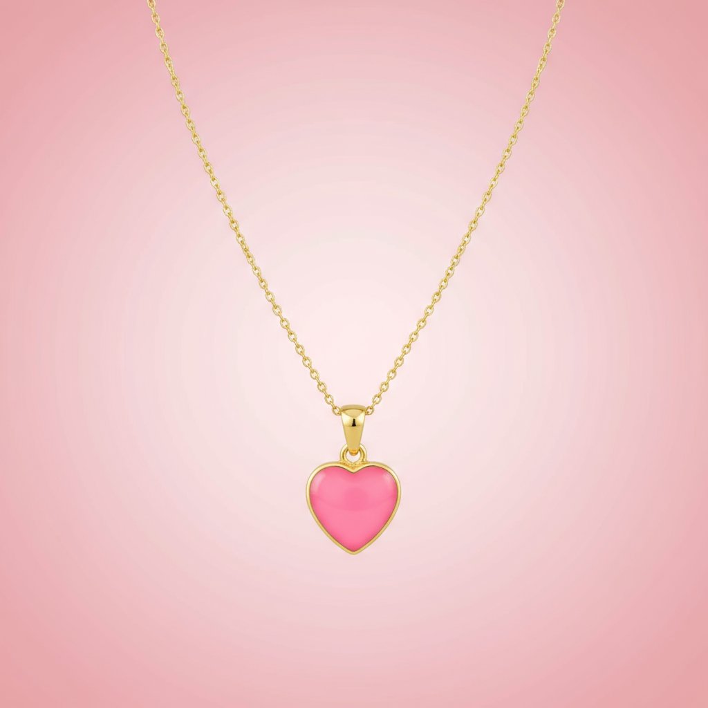 Pembe Şeker Kalp Kolye