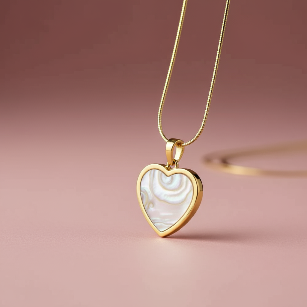 Çelik İçi Dolu Krem Kalp Altın Kaplama Kolye