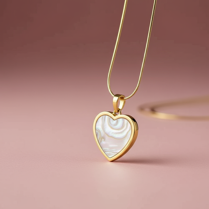 Çelik İçi Dolu Krem Kalp Altın Kaplama Kolye