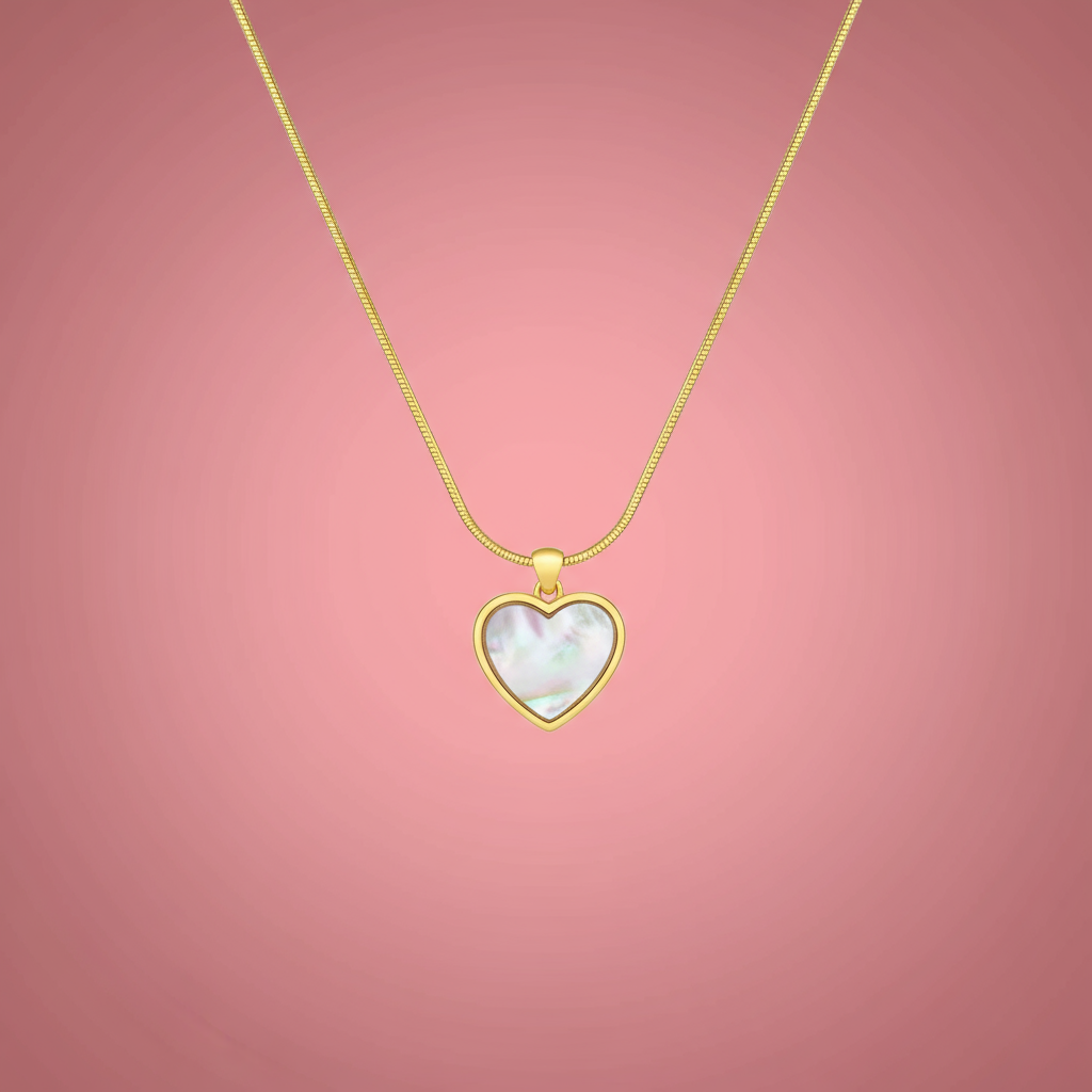 Çelik İçi Dolu Krem Kalp Altın Kaplama Kolye