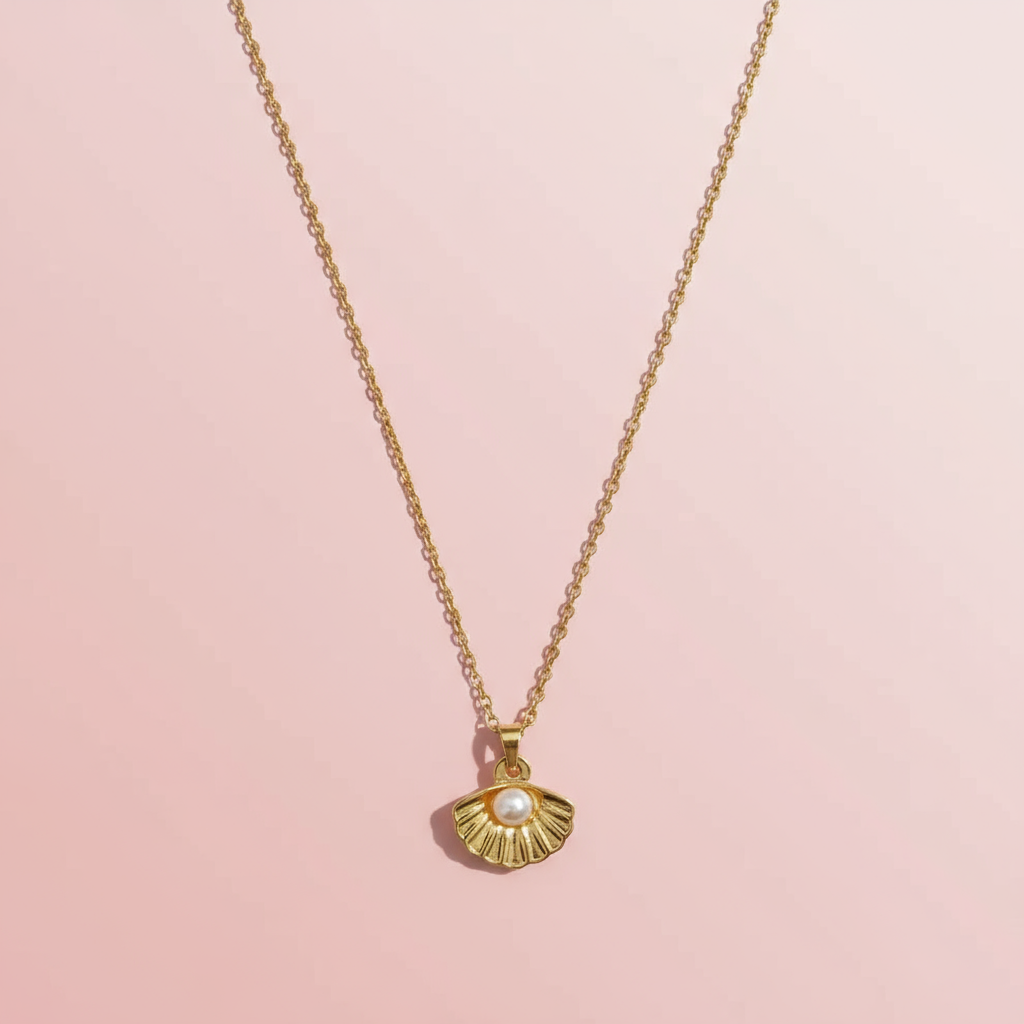 Çelik İncili Deniz Kabuğu Kolye