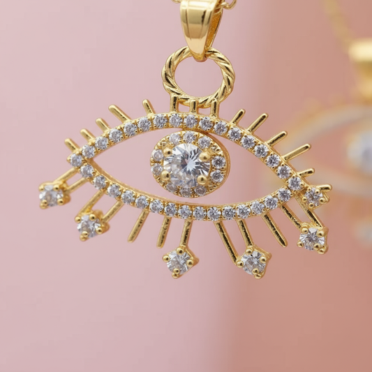 Zirkon Taşlı Altın Kaplama Göz Kolye