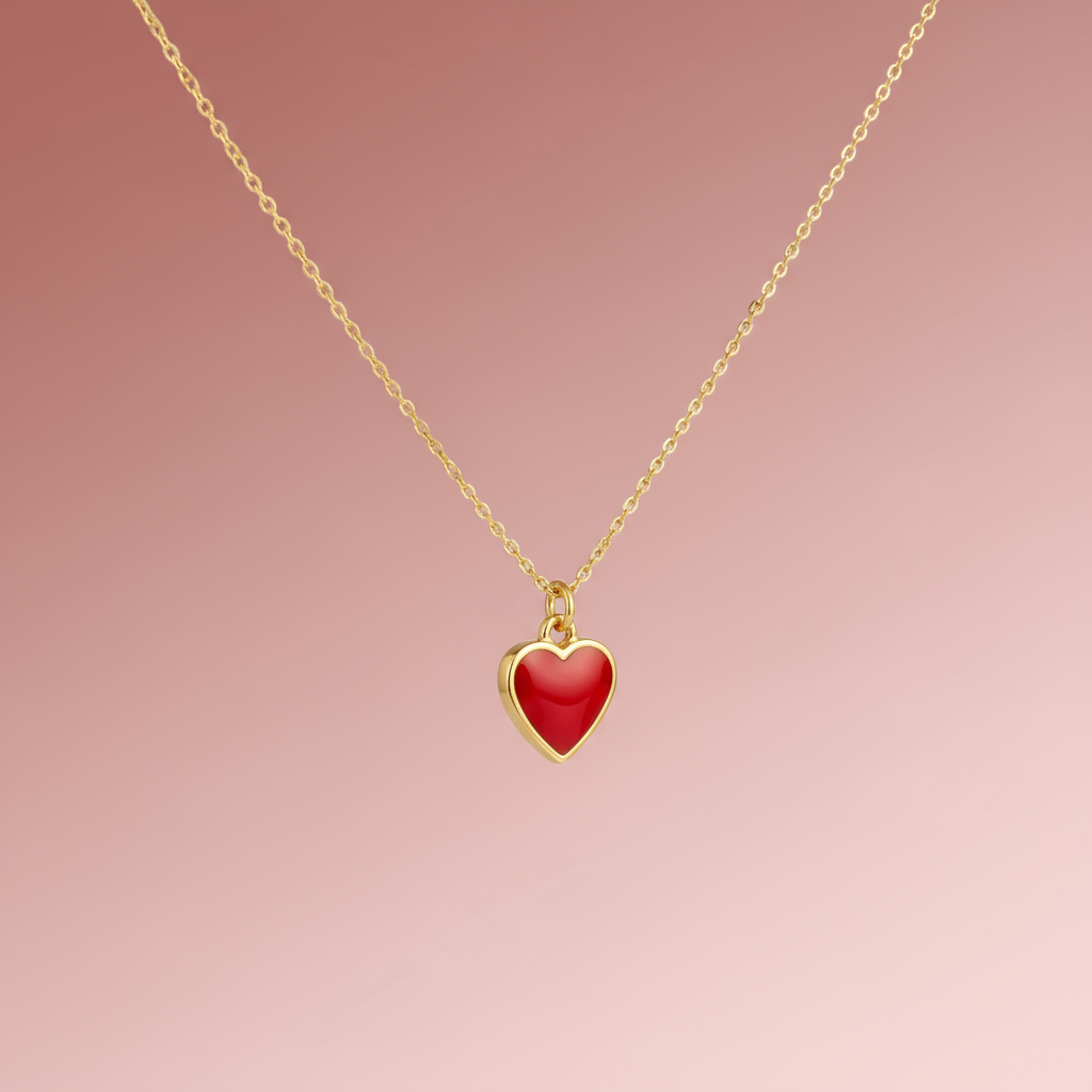 Altın Kırmızı Kalp Kolye