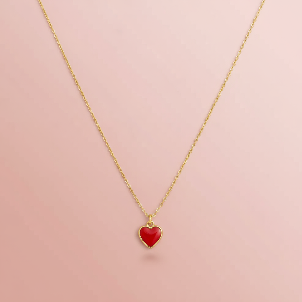 Altın Kırmızı Kalp Kolye