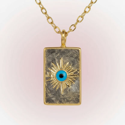 Çelik Gold Plaka Göz Kolye