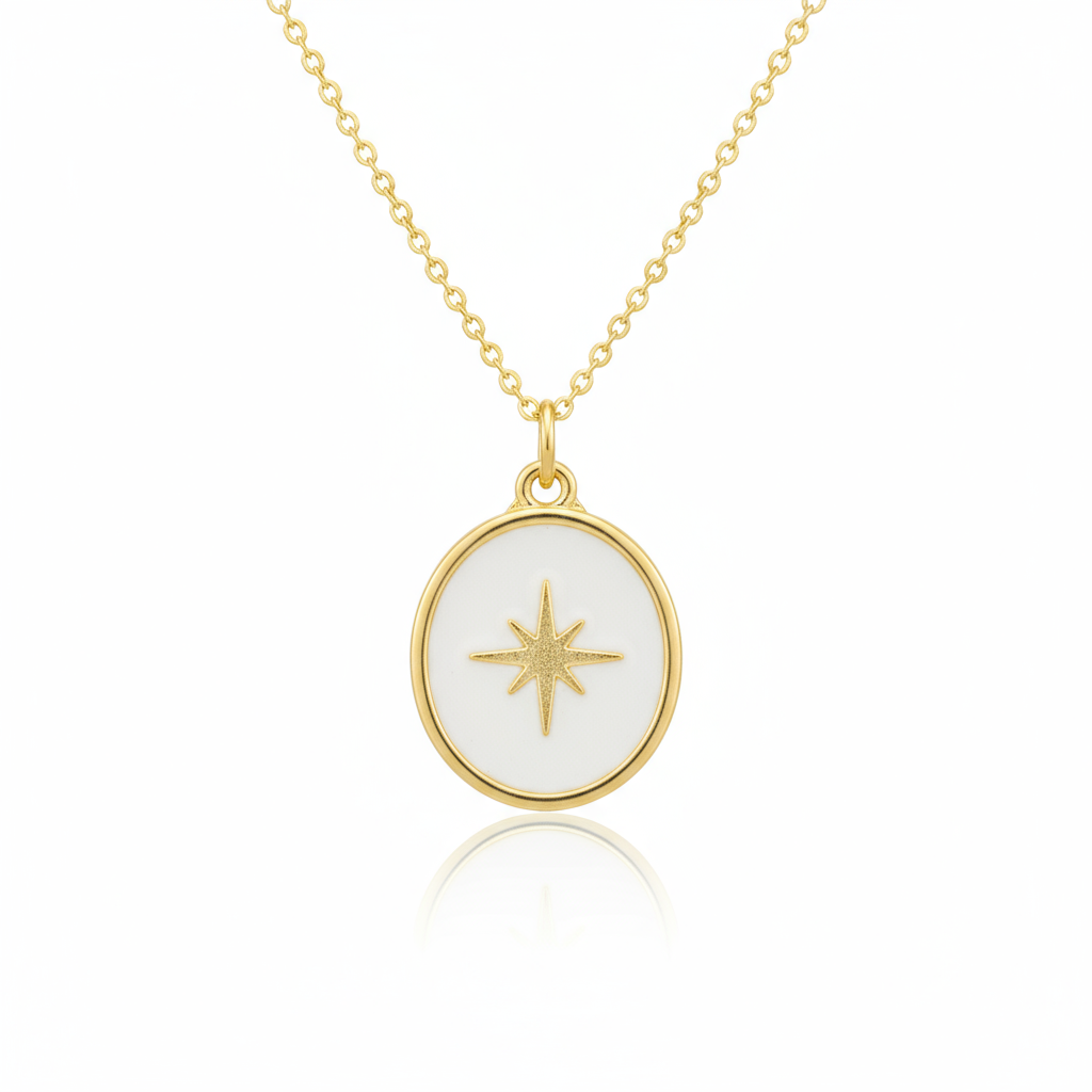Çelik Beyaz Kutup Yıldızı Kolye