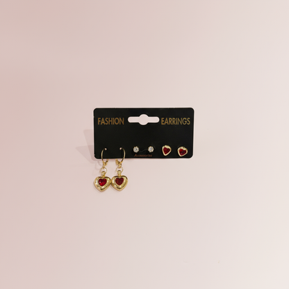 Kırmızı Kalp Küpe Set