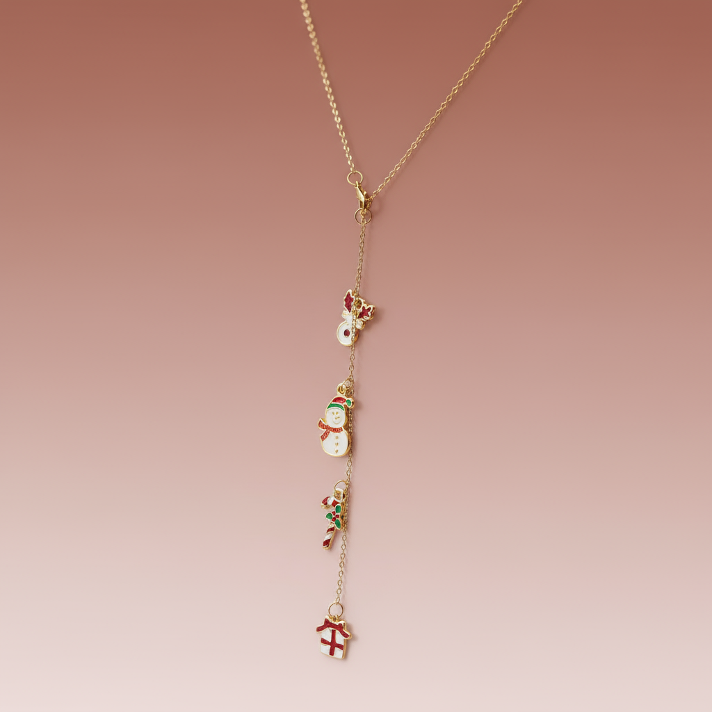 Çelik Noel Figürlü Charm Y Kolye - Yılbaşı Özel