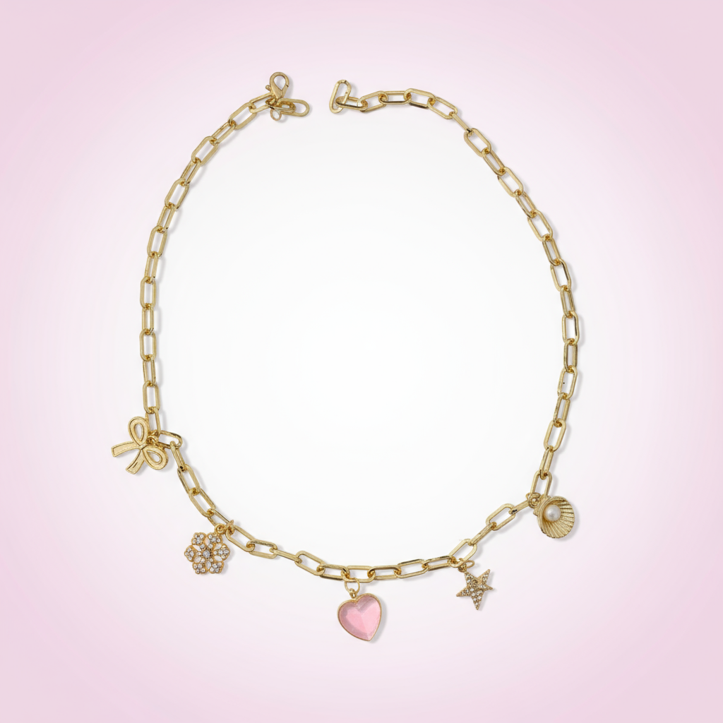 Pembe Kalp Charm Kolye