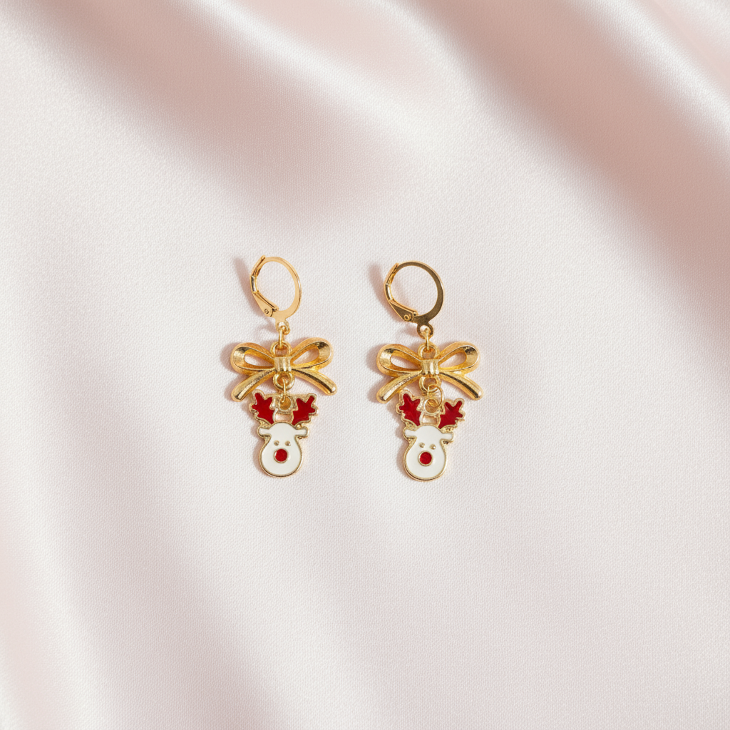 Fiyonk Figürlü Geyik Figürlü Küpe - Yılbaşı Özel