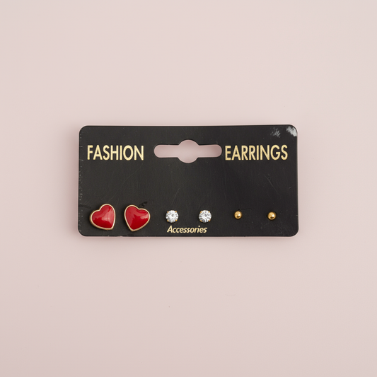 Kırmızı Kalp Figürlü Küpe Set