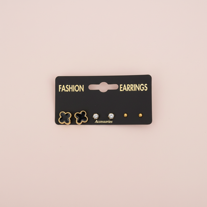 Siyah Yonca Küpe Set