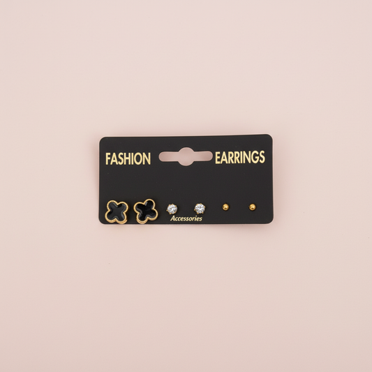 Siyah Yonca Küpe Set