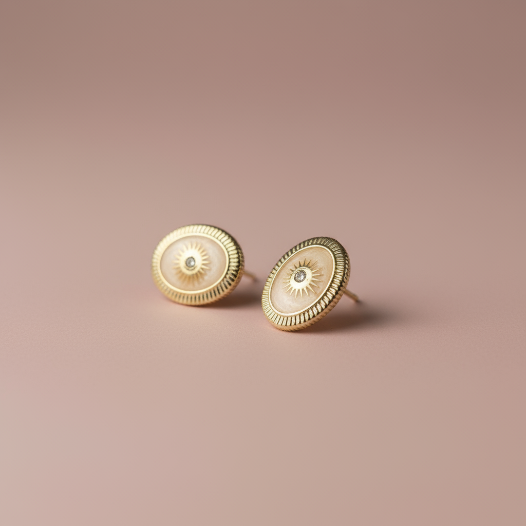 Altın Kaplama Taşlı Oval Küpe