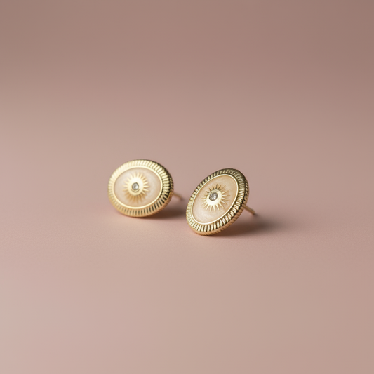 Altın Kaplama Taşlı Oval Küpe