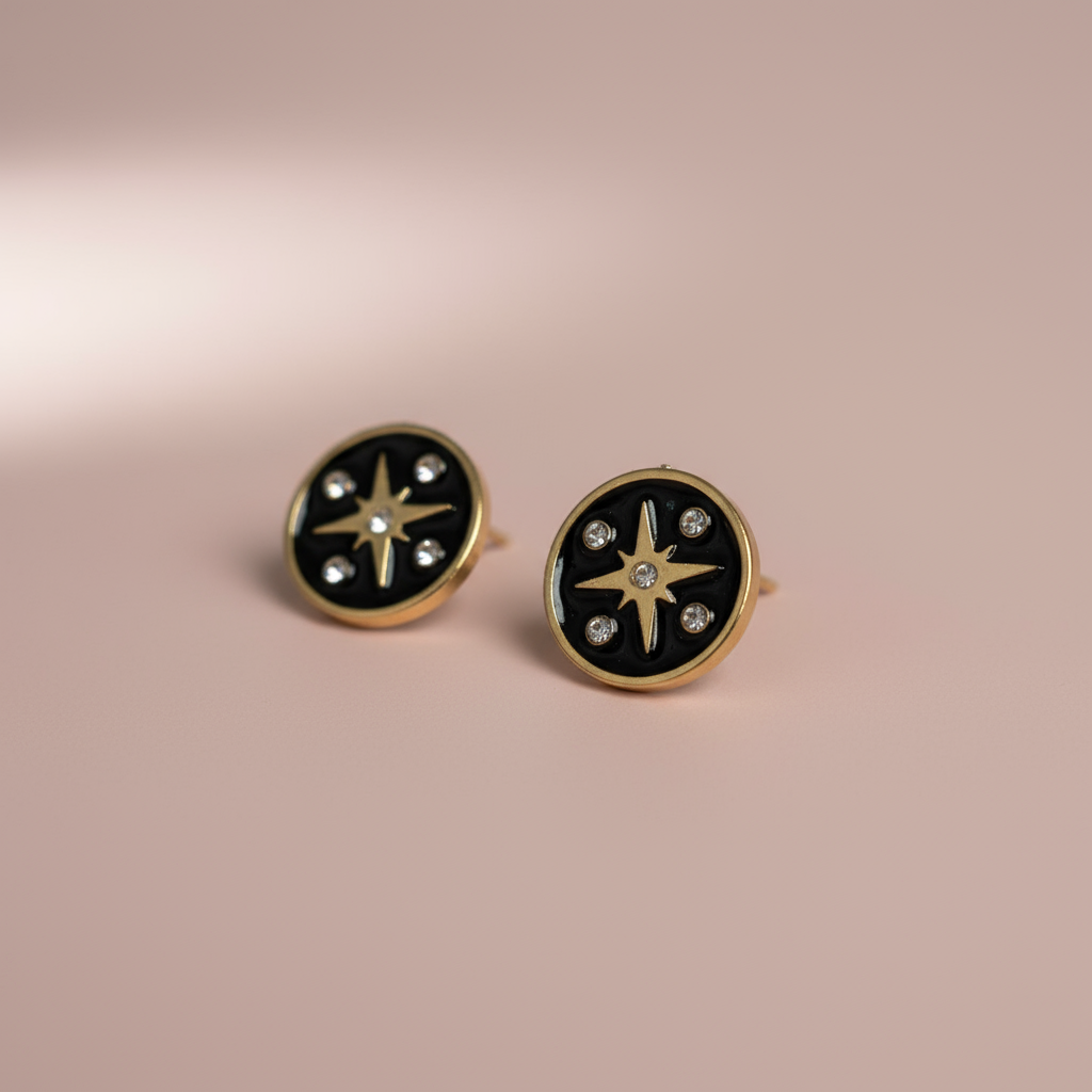 Siyah Yuvarlak Kutup Yıldızı Küpe