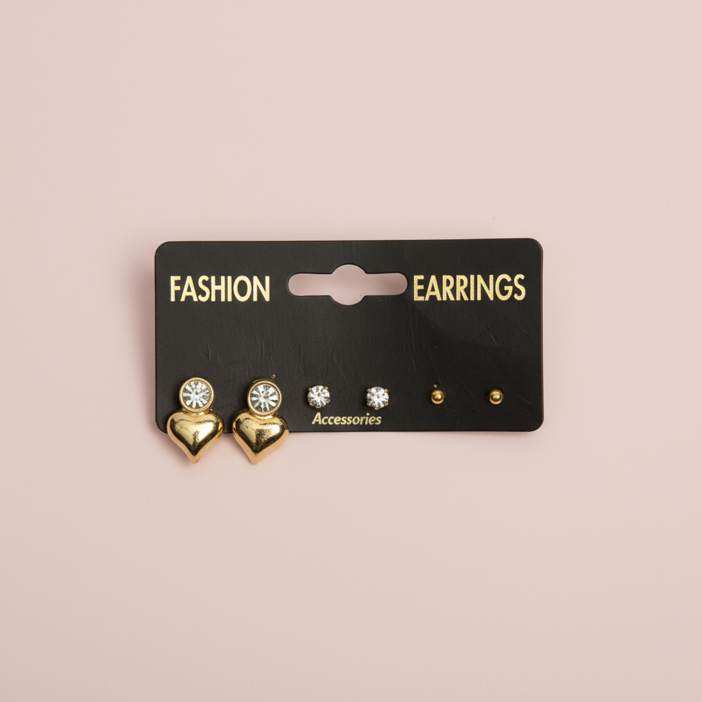 Taşlı Kalp VIP Küpe Set