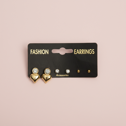 Taşlı Kalp VIP Küpe Set