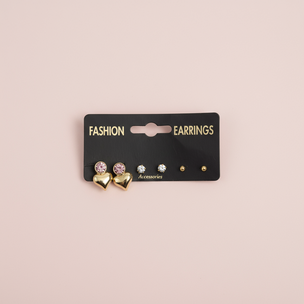 Taşlı Kalp VIP Küpe Set