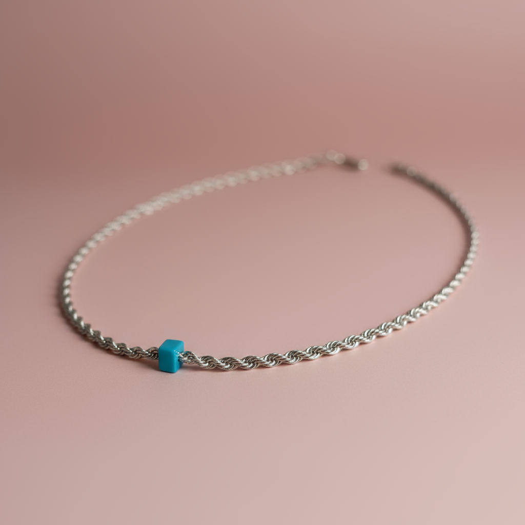 Mavi Boncuklu Gümüş Burgu Kolye